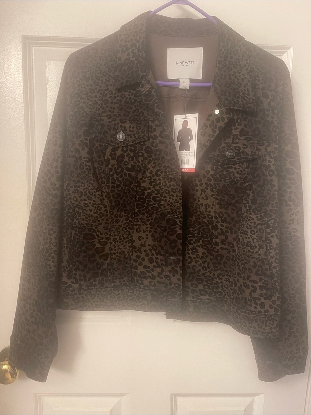 Nine West Leopard Print Jean Jacket in Dark Brown and Black